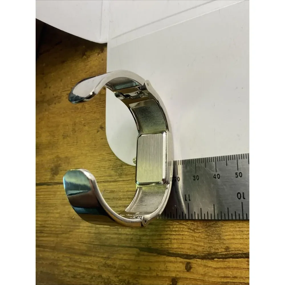 Womens Silver Pink Cuff Bangle Watch Works New Battery
